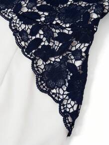 Ellevyn Đầm ren tương phản cổ tròn tay ngắn thanh lịch cho nữ cỡ lớn - Xanh và trắng - Xem 5