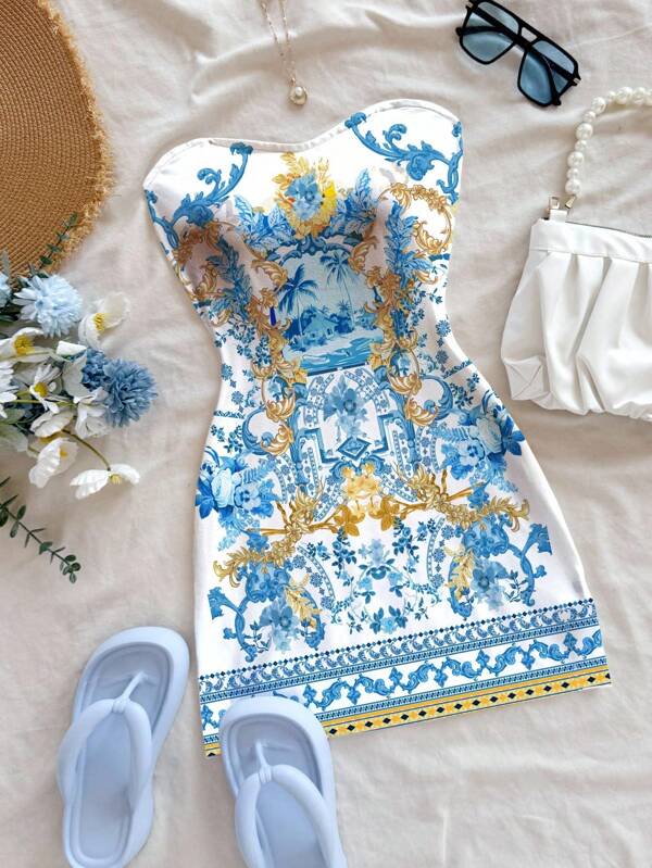 Soleia Váy ôm sát cơ thể mini họa tiết Baroque dành cho nữ