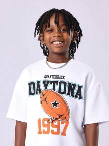 SUMWON Football Varsity Streetwear T-Shirt And Denim Shorts Co-Ord Set For Boys With Distressed Print Design And Classic Retro Summer Look - Multicolor - View 5