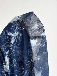 SHEIN Unity 海军蓝腰果印花低胸系带不对称下摆优雅女士度假夏装