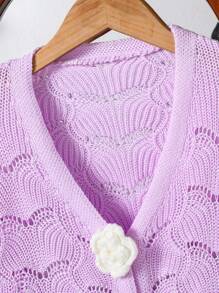 时尚休闲外套飞鸟镂空手工3D花卉短款针织开衫 - 紫色 - 查看 6