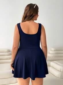 Solflare Plus Size Women's Sleeveless Romper, Solid Color Pockets,One Piece Outfit - Navy Blue - View 2