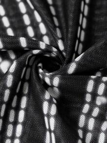 Lavishia 2pcs/Set Women Sexy Beaded Print Mesh Knit Bodycon Set - Multicolor - View 13