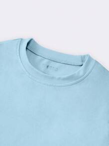 Jouncy Women's Light Blue Solid Fitted Crew Neck T-Shirt - Baby Blue - View 4