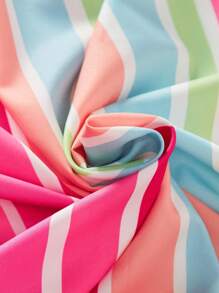 SHEIN Tween Girls Summer Casual Vacation Rainbow Striped Print Ruffled Hem Cami Dress - Multicolor - View 4