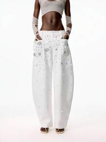 LYSMO Quần ống loe pha lê thời trang nữ - trắng - Xem 10