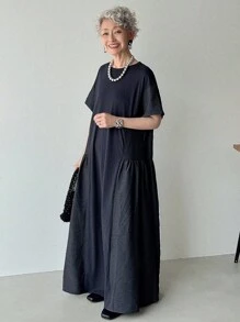 FRIFUL 女士夏季休闲拼接长款连衣裙 - 藏蓝色 - 查看 1