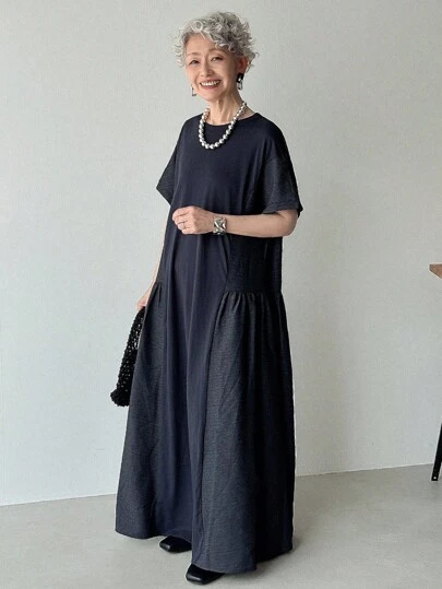 FRIFUL 女士夏季休闲拼接长款连衣裙