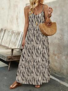 SHEIN LUNE Đầm dệt kim không tay kẻ sọc nhuộm màu dành cho nữ, co giãn và thoải mái, thích hợp cho kỳ nghỉ xuân/hè, phong cách boho, phù hợp để đi chơi, đầm thanh lịch, thường ngày. - Nhiều màu - Xem 1