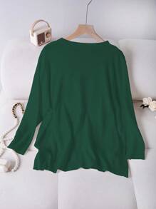 Linhara 大码女式纯色长袖单排扣休闲薄款开衫 - 軍綠色 - 查看 2