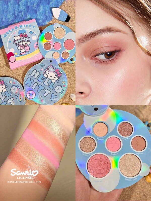 Hello Kitty｜SHEGLAM Fun In The Sun Color Palette All-In-1 Multi-Use On-The-Go Face Palette Brown Pink Shimmer Highlighter Palette Halloween Eyeshadow Blush Highlighter Pink Eyeshadow Graduation Birthday Holiday Summer Fall Autumn Y2K Fancy Fashion Women Makeup Cosmetic Party Beach Travel Camping Outdoors School Campus Trip Festivals Decor Gift Present Rose Girl Cosplay Best Color Charm Vibe