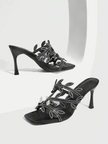 CUCCOO SZL 方头高跟女鞋，蝴蝶装饰女士高跟凉鞋 - 黑色 - 查看 6