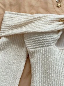 Soleia Women's Holiday Wave Stripe Knit Texture Off Shoulder Hollow Out Long Sleeve Short Jumpsuit, Suitable For Vacation, Date, Afternoon Tea, Seaside Beach, Cruise, Island Resort, Urban Travel, Music Festival, Boho Style Cream Jumpsuit Off The Shoulder Jumpsuit Knitted Jumpsuit Cream Jumpsuit Cream Playsuit Ribbed Playsuit Off The Shoulder Playsuit Cream Romper Knitted Romper Off The Shoulder Romper Ribbed Romper Back To School, Back To School Season, Graduation Season Knitted Jumpsuit - Apricot - View 6