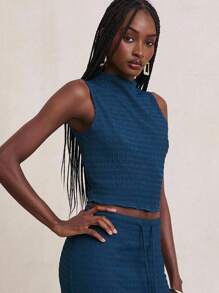 NYA SZN Canotta estiva senza maniche con collo a lupetto, casual, testurizzata, adatta per vacanze e uso quotidiano, in colore blu navy, per donna - Blu - Visualizzare 3