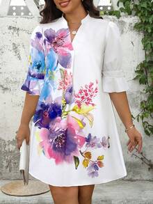 SHEIN Clasi Plus Size Floral Print Casual Holiday Dress Floral Print Dress - Blue - View 6
