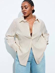 Maija 大码米色条纹休闲百搭商务通勤长袖衬衫秋季女装秋装返校服装返校节朴素复古服装女装老钱女士教师浪漫、时尚、百搭；舒适、时尚、优雅、休闲、简约日常穿着、必备、纯色、假日休闲、得体、单身女士、优雅时尚商务休闲女装外出上衣毕业教师女士秋季女装秋装大码秋季女装秋装返校服装返校节女士冬季女士冬季 - 彩色 - 查看 7