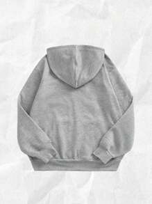 Attitoon Plus Size Women Grey Collegiate Style Casual Hoodie Jacket With Cute Letter Embroidery Pattern, Loose Fit, Suitable For Fall/Winter