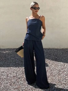 DAZY 女式宽松牛仔连体裤，夏季 - 藍色 - 查看 4