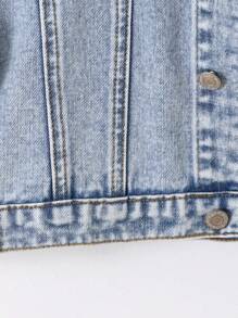 百搭休闲牛仔外套，适合青少年男孩的百搭街头服饰，秋冬季必备单品 - 中等水洗藍 - 查看 3