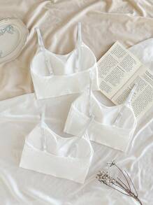 SHEIN Genkimix Kids 3 PiecesWhite Simple & Fashion Solid Color Bralette With Padding For Teenage Girls Fall Winter - White - View 2