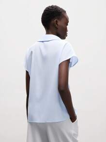 Lumivelle Elegant Blue And White Striped V-Neck Short-Sleeved Women's Summer Shirt - Blue - View 2