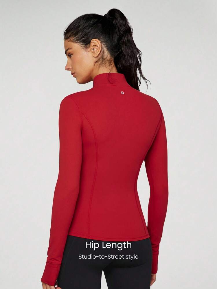 FeatherFit™ Slim-It Streamline Performance Secure Pockets Zip Up Long Sleeve Jacket Low Impact Yoga Pilates Daily Spring Summer