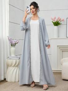 Yasmyna Vestido de abaya árabe estilo Dubai para dama, vestido largo de moda con bordados, patchwork y ribete de encaje