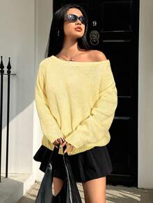 SHEIN EZwear 女士纯色斜肩宽松休闲毛衣