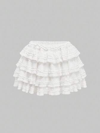 Kawaii White Y2K Textured Fabric Sweet Cake Hem Patchwork Women's Low Waist Mini Skirt, Versatile For Multiple Occasions, Autumn/Winter