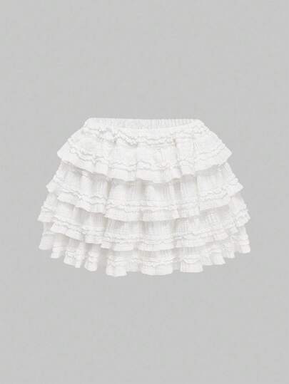 Kawaii White Y2K Textured Fabric Sweet Cake Hem Patchwork Women's Low Waist Mini Skirt, Versatile For Multiple Occasions, Autumn/Winter