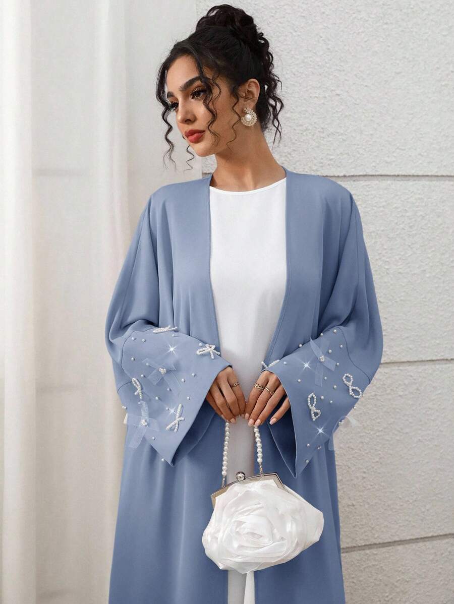Yasmyna Abaya elegante de mujer con adorno de perla y lazo