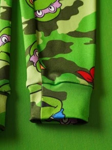 TEENAGE MUTANT NINJA TURTLES | SHEIN Young Boy Cartoon Turtle Print Cute Casual Short Sleeve T-Shirt And Camo Pants Pajama Set