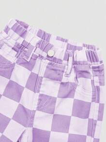SHEIN Explorewe Denimly 女宝宝休闲户外时尚百搭弹力腰带格子洗水牛仔裤 - 紫色 - 查看 3