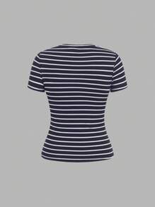 SHEIN EZwear 4 件套休闲简约基本款条纹圆领短袖 T 恤，适合春夏季、海滩、音乐节 - 彩色 - 查看 8