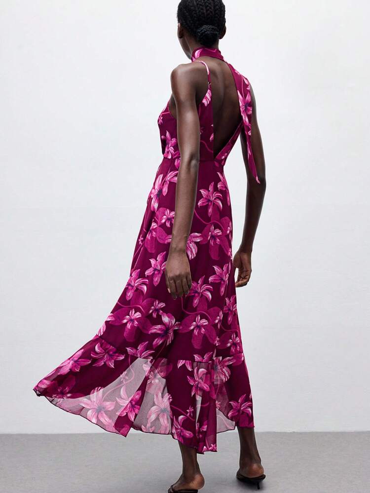 SHEIN Maija 2025 Summer New Arrival Floral Print Adjustable Spaghetti Strap Detachable Ruffle Hem Asymmetric Dress, Fashion Casual Modern Urban Elegant Romantic Business Casual Daily Office Party Beach Resort Music Festival Wedding Guest Brunch Street Style Airport Back To School Y2K Women