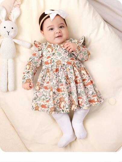 Boybabygirl Śliczna, swobodna, dzianinowa sukienka z długim rękawem, jesień/zima