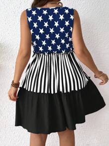 EMERY ROSE Women V-Neck Flag Day Mid-Length Dress, Club Spring Dress Summer Women Outfit Sundress - Multicolor - View 2