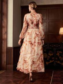 ZEYLAH Đầm Maxi Tay Dài Cổ Chữ V Eo Ruffle Viền Dài Thanh Lịch - Nhiều màu - Xem 3
