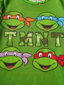 TEENAGE MUTANT NINJA TURTLES | SHEIN Young Boy Cartoon Turtle Print Cute Casual Short Sleeve T-Shirt And Camo Pants Pajama Set