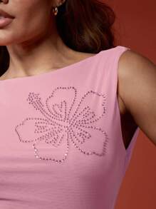 MISSGUIDED 女性芙蓉花装饰背心露背夏季短款上衣水钻细节无袖晚会节日沙滩装节日俱乐部装 - 淺粉色 - 查看 5