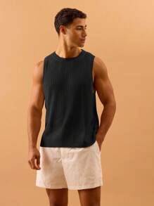 Musero 男士针织罗纹无袖毛衣背心秋冬分层 - 黑色 - 查看 3