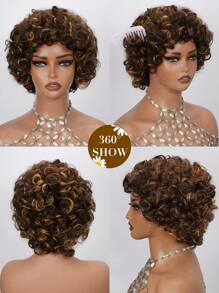 Density Pro 4/27 Dark Brown & Ash Blonde 100% Human Hair Wig Big Bouncy Curls With Bangs 6inch Length & 200% Ultra Density Fluffy Voluminous Curls With Dimension & Movement Beginner Friendly & Easy Wear For Cool Skin Tones - 9AM Hair Sport Vacation Travel Festival Prom Outdoor Cosplay Campus School Beach Wedding Camping Holiday Outfits Summer Outfits Vacay Vibes Charm Elegant Casual Y2k Fashion Styles Ss25 Adjustable Straps & Breathable Cap Construction - S4/27 - View 4