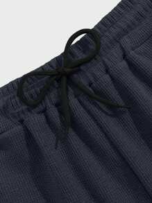 EURMUSE 100%Cotton Men Waffle Fabric Letter Printed Regular T-Shirt & Short Set - Beige - View 7