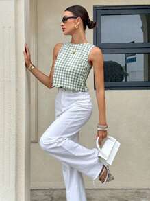 Siren Gaze Women Plaid Backless Tie-Up Sleeveless Casual Shirt, Summer