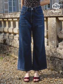 lacRébo Women Casual Mid-Wash Flared Cotton Denim Jeans Going Out Outfits Chic Outfits Autumn Winter