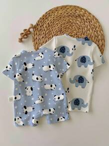 SHEIN Newborn Baby Unisex Cartoon Printed Romper, Suitable For Summer Graphic - Multicolor - View 2