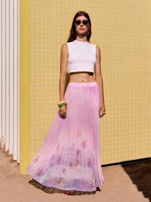 Maija 女士百搭度假印花百褶裙，宽松喇叭形松紧腰裙，舒适的海滩/度假装，适合所有季节，现代度假风，波西米亚风优雅伊比沙岛风格，百搭夏季四季皆宜，现代假日时尚设计，舒适的海滩装扮，波西米亚风格 - 彩色 - 查看 4