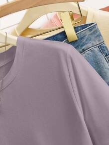 INAWLY Plus Size Women Fashion Tassel Trim T-Shirt For Summer - Purple - View 6