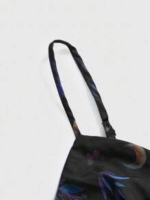 ROMWE Goth Retro Moon & Plant Print Spaghetti Strap Long Dress