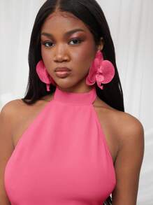 NYA SZN Dress Spring Mock Neck Halter Fitted Festival Summer Mini Dress Gyaru Vacation Graduation Old Money Wedding Guest Special Occasion Bridal Dinner Prom Carnival Outfits For Women - Hot Pink - View 4